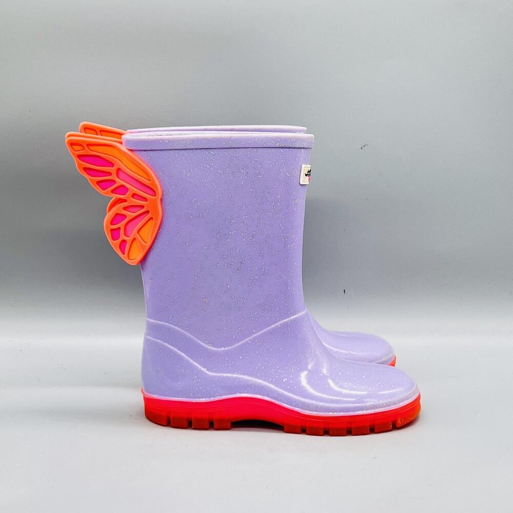 Sophia Webster Boots Kids Girl 11 Purple Mini Glitter Butterfly Wings Rain Shoes